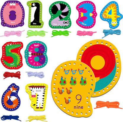 SpriteGru 9 Pieces Kids Lacing Cards, Double Sided Sewing Cards in 9 Vehicle Cards with 9 Colorful Laces, Imagination Development Lacing Toys Games for Children Educational and Learning Activity