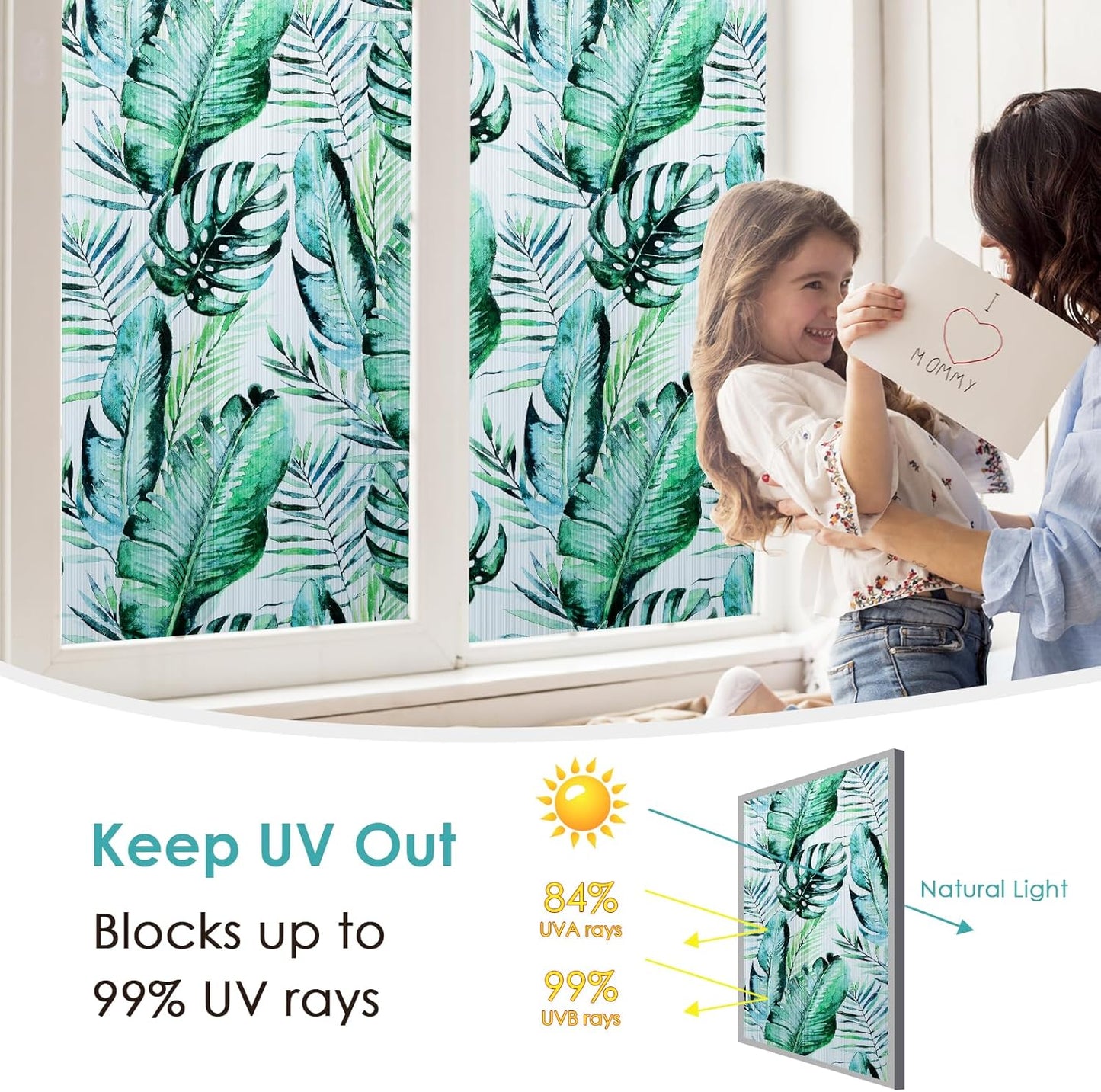 Leaf Pattern Window Tint with Installation Tools, Blackout Window Cover, Sun Blocking Window Tint for Home (Full Blackout Opaque, 17.7'' x 78.7'')