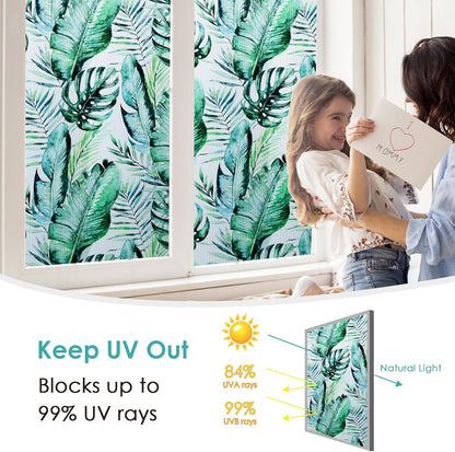 Leaf Pattern Window Tint with Installation Tools, Blackout Window Cover, Sun Blocking Window Tint for Home (Full Blackout Opaque, 17.7'' x 78.7'')