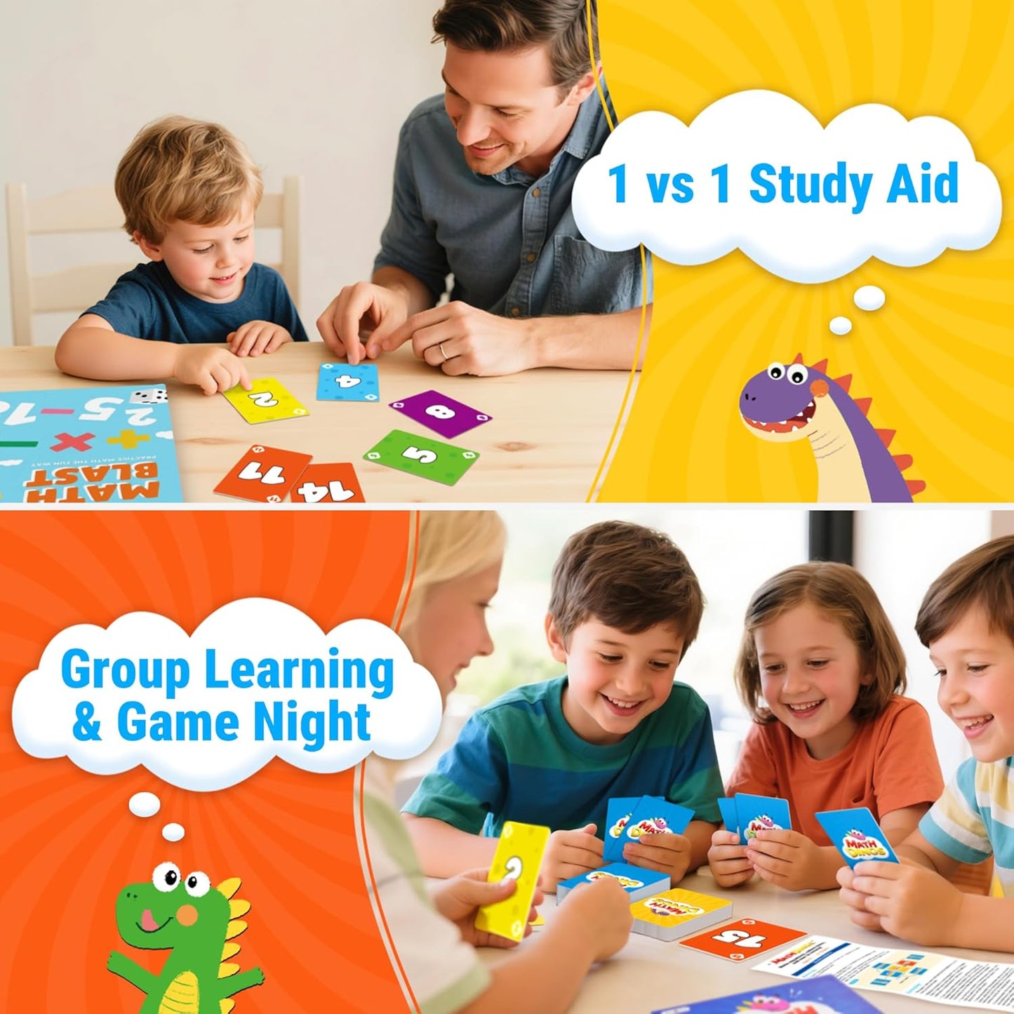 rokt&razo, Math Dinos, Math Card Game for Kids 5+, 8+, Fast-Paced Addition, Subtraction, Multiplication & Division, Adjustable Difficulty, Perfect for Homeschool, STEM Study Aid, Teaching Tools