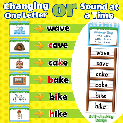 Sight Words Flash Cards Kindergarten, 30 Word Ladder Flip Books for Kids, Phonics Word Family Build Book, Reading & Spelling Games, Preschool Learning Activities, Homeschool & Classroom