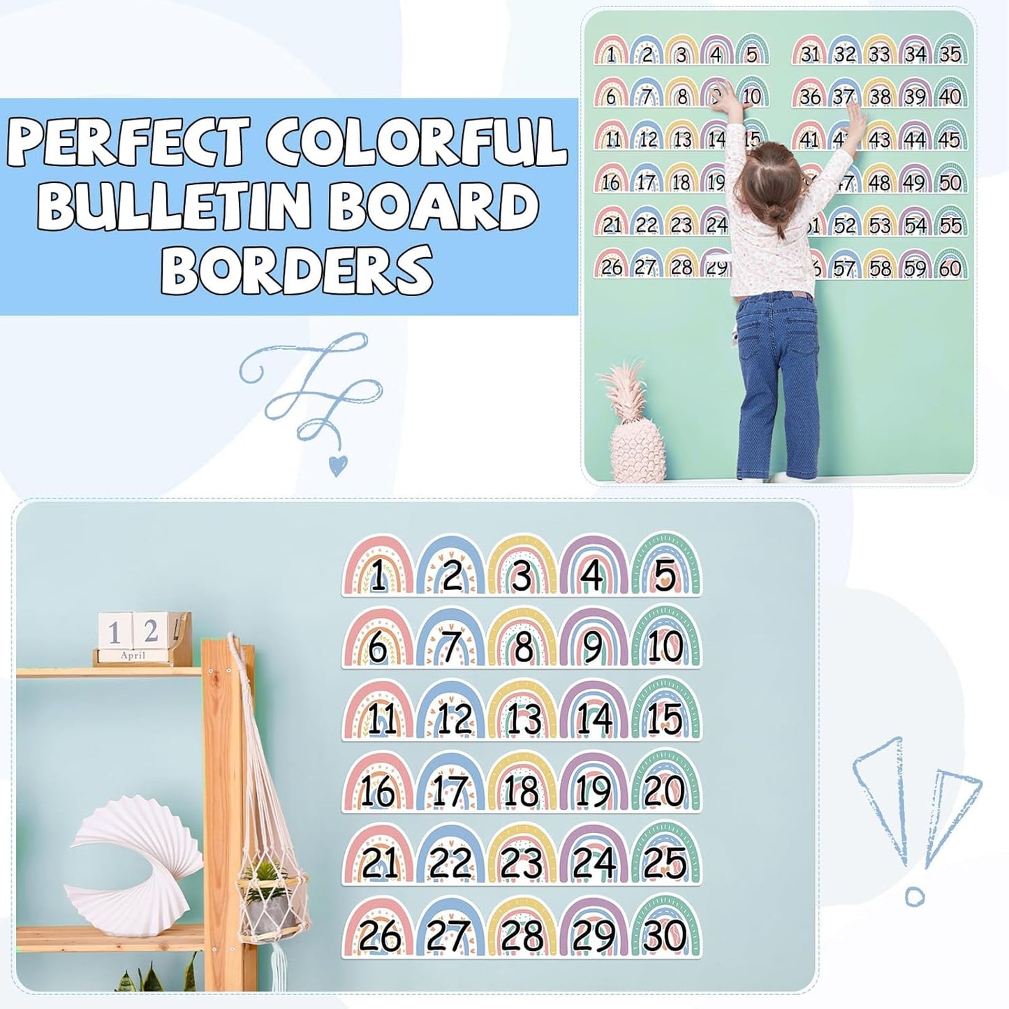 Number Line for Classroom Wall (-20 to +120) Boho Heart Shape Number Bulletin Board for Students Math Learning Boho Bulletin Border Decor Numbers Boarder Strips for Home School
