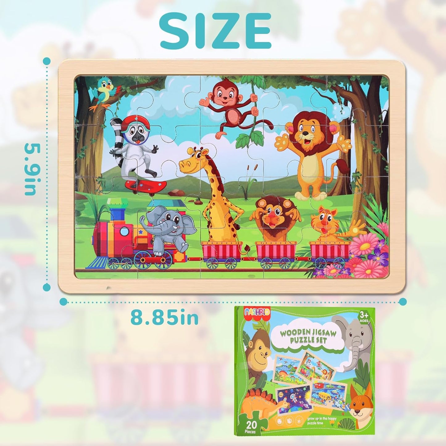 Wooden Puzzles Toys for Kids Ages 3-5, Set of 4 Packs with 20-Piece Farm, Animals Theme Wood Jigsaw Puzzles, Preschool Educational Brain Teaser Toys for Boys and Girls 3-6 Years Old.
