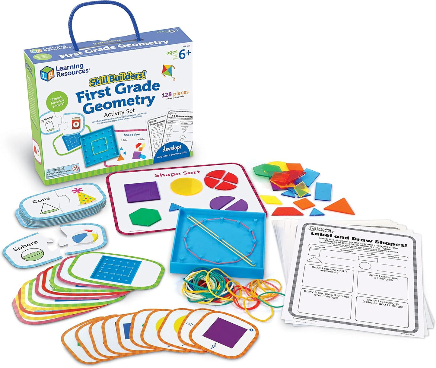 Learning Resources Skill Builders First Grade Geometry - Geometry Set for Students, First Grade Math Manipulatives, Hands On Learning Activities, Homeschool and Classroom Math Teaching Tools