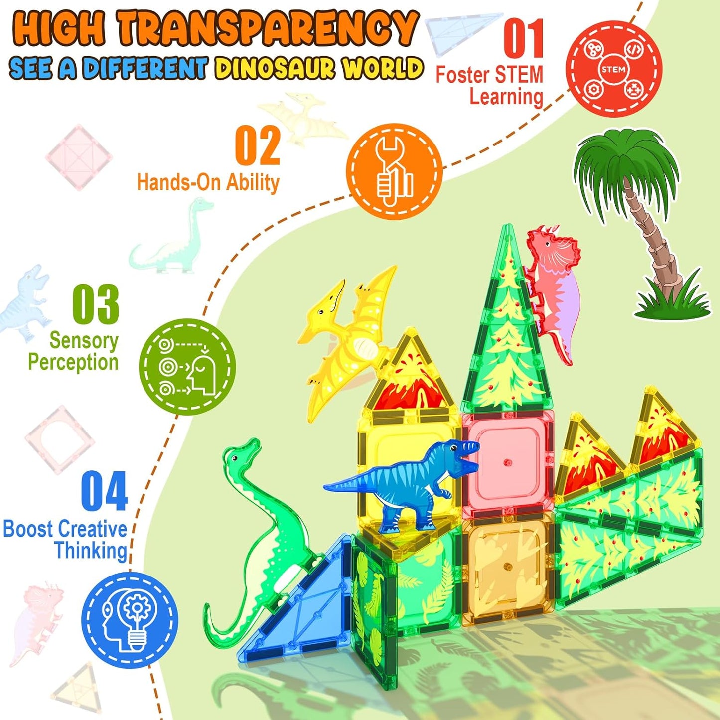 Coodoo Kids Games Magnetic Tiles Road Set with Extendable Magnetic Crane, City Construction Building Toys for Toddlers STEM Preschool Ages 4-6 5-7, Gifts for 3+ Year Old Boys Girls Kids Toys with Car