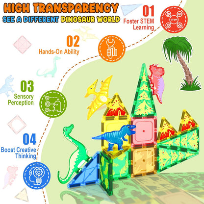 Coodoo Kids Games Magnetic Tiles Road Set with Extendable Magnetic Crane, City Construction Building Toys for Toddlers STEM Preschool Ages 4-6 5-7, Gifts for 3+ Year Old Boys Girls Kids Toys with Car