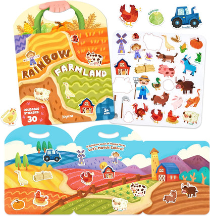 JoyCat Reusable Sticker Book Set (3-Pack): Farm, Pizza-Making, Weather - 90 Pcs Stickers for Toddlers, Kids Sticker Activity Book, Road Trip Travel Toys, Birthday Gifts for Boys and Girls