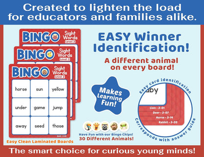 Bright Seed Sight Words Bingo Game for Kindergarten, Learn to Read Sight Word Cards, Word Games for Kids Ages 4-8, Bingo Sight Words Level 3&4, Laminated for Easy Clean