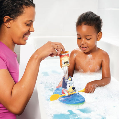 TOMY Toomies Bluey Bath Toys - Bluey's Family Pourers - Includes Chilli, Bandit, Bingo and Bluey Figures - Nesting and Stacking Cups for Bath, Beach or Pool - 4 Count - Ages 18 Months and Up