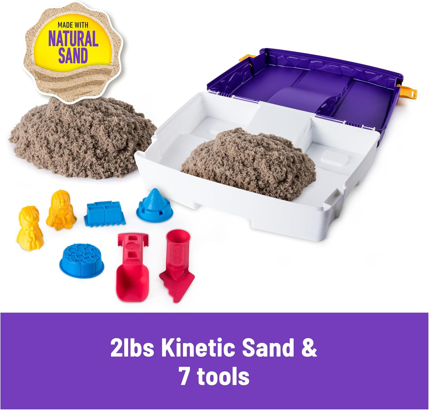 Kinetic Sand, Mermaid Palace Playset with 2.06lbs Play Sand (Neon Purple, Shimmer Teal & Beach), Tools & Folding Sandbox, Sensory Toys for Kids