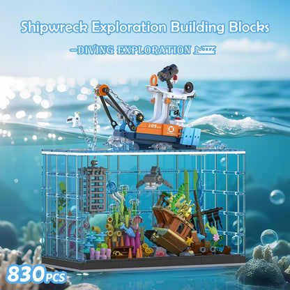 Moving Mechanical Dolphin Building Set - Hand Crank Model Kit with Swimming Tail, Movable Jaw & Glowing Lights | STEM Educational Toy & Unique Desk Decor for Ages 8+, Adults, Blue