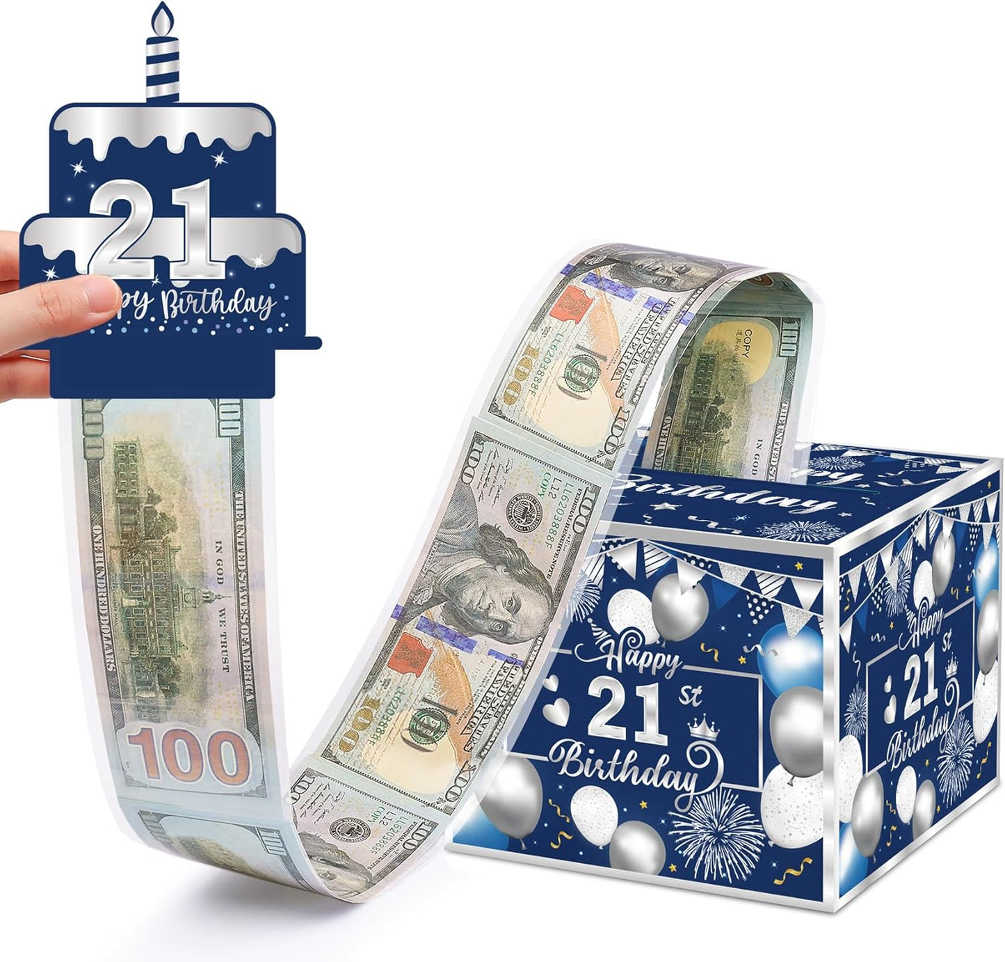 Birthday Money Box for Cash Gift Pull, Surprise Gift Boxes for Money, Money Holder Box with Pull Out Happy Birthday Card and 50Pcs Transparent Bags, Money Gift Ideas for Kids and Adults