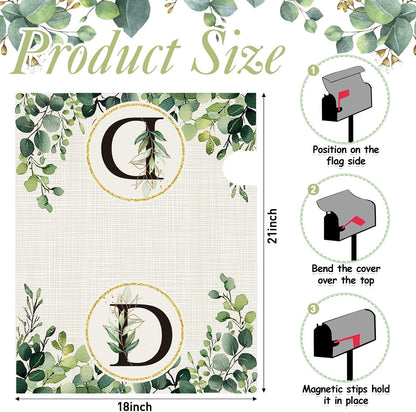 Tiamon Monogrammed L Mailbox Covers Magnetic Eucalyptus Welcome Letter Box Wrap Standard Size 21x18 Inch Spring Summer Leaves Mailbox Decor Eucalyptus Letter Numbers Decoration for Outdoor Garden Yard