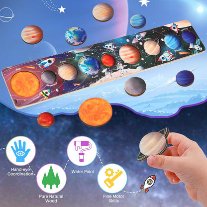 Zeoddler Solar System Puzzle for Kids 3-6, Wooden Space Toys, Planets for Kids, Preschool Learning Activities, Gift for Boys, Girls