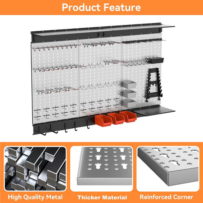 WALMANN 113 PCS Pegboard Wall Organizer Kit with Pegboard Hooks, Bins, Shelves, Pegboard Tools Storage System for Garage, Workbench, Modular Peg Board Tool Organizer Board with Hooks(Black)