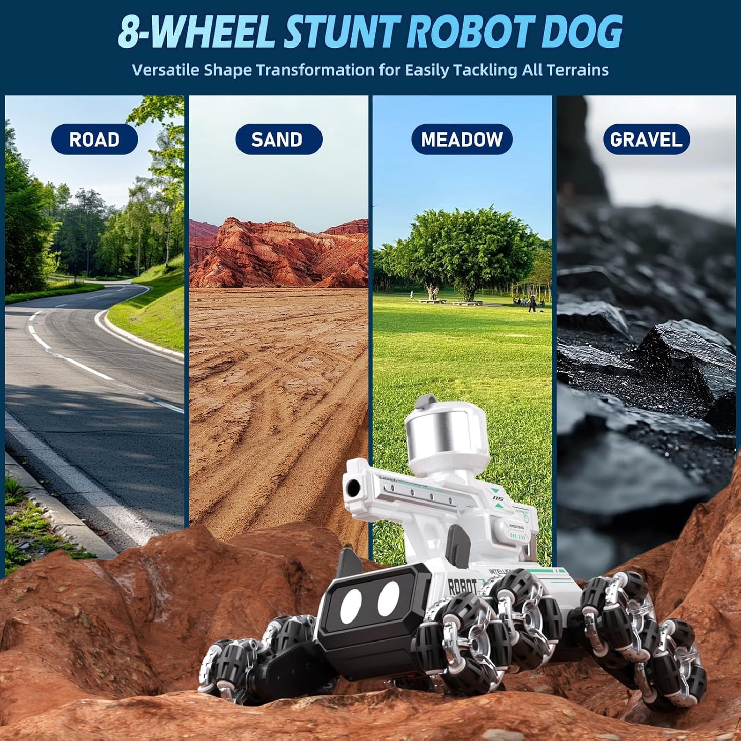 Godboat Robot Dog - Smart Toys for Kids with Music & LED Eyes, 2.4GHZ RC Car, 8-Wheel Stunt, 9+ Lifelike Actions and Water-Shooting, Age 3 4 5 6 7 8 Year Old Boys Girls Christmas & Birthday Gifts 2026