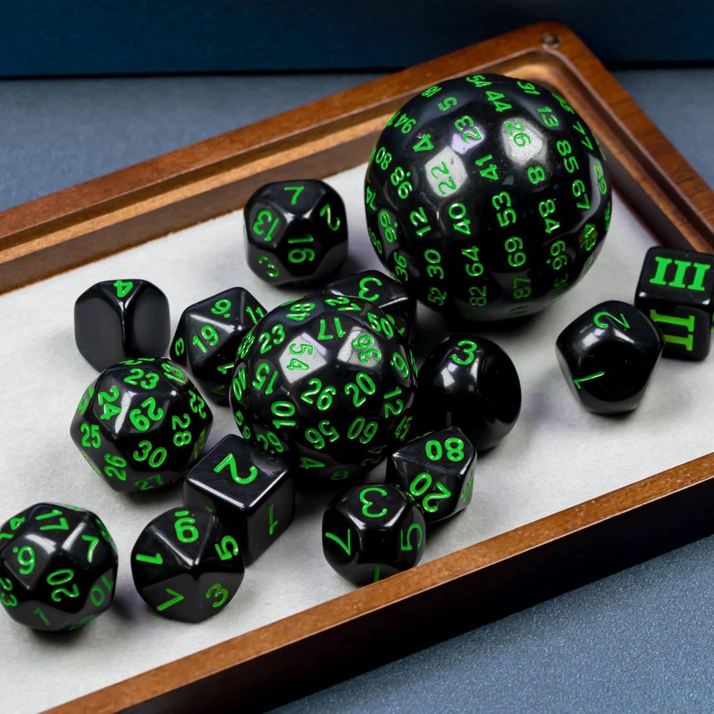 15 Pieces Complete Polyhedral DND Dice Set D3-D100 Spherical D&D Dice Set with Dragon Eye Dice Bag, D100 Dice for RPG Table Games(Black w/Purple Numbers)