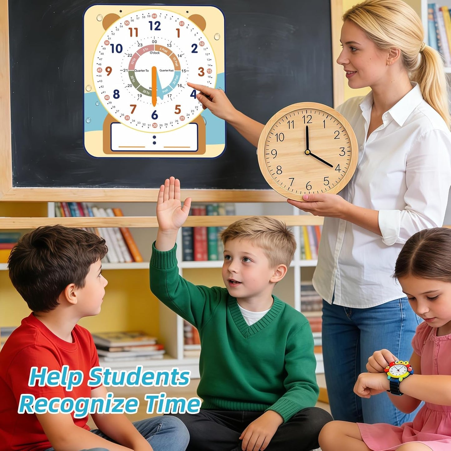 ANCOMEDO Large 12" Magnetic Writable Dry Erase Teaching Clock,Teaching Demonstration Clock for Kids Learning Time with Cute Style for Home School Classroom Supplies(12" x 11")