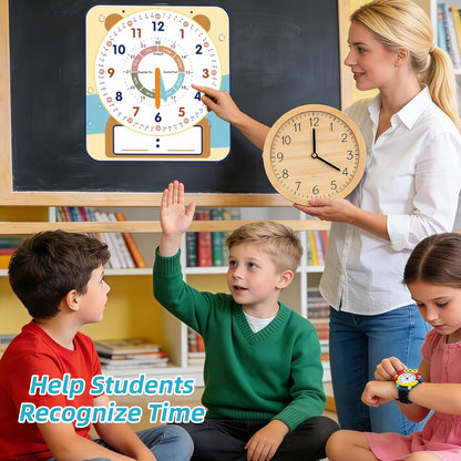 ANCOMEDO Large 12" Magnetic Writable Dry Erase Teaching Clock,Teaching Demonstration Clock for Kids Learning Time with Cute Style for Home School Classroom Supplies(12" x 11")