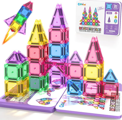 Magnetic Tiles Mini Travel Toys Set for Kids, Magnetic Blocks Building Toy Preschool Classroom Must Haves, Montessori Sensory Outdoor Kids Toys for Toddlers 3+ Year Old Girls Boys Travel Essential