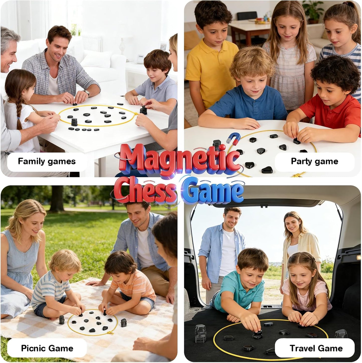 Magnetic Chess Game with String & Stones, Magnet Game for Family & Party & Travel & Camping, Puzzle Strategy Games, Great Gift for Kids & Adults(20 Magnetic)