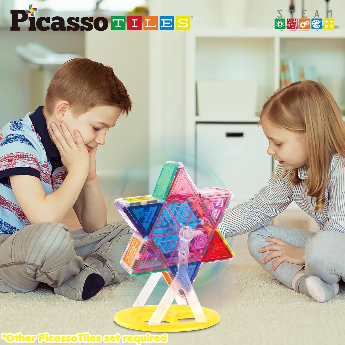 PicassoTiles 101 Piece Magnetic Tile Building Blocks Set with Durable Storage Bag STEM Educational Construction Magnet Toy Kit for Toddlers Preschool Kids Boys Girls Age 3 Plus Indoor Learning PT06