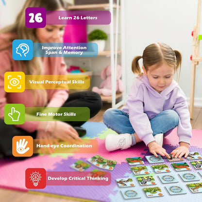 Aizweb CVC Word Match Game - 60 Pc Toddler Card Games for Kids Ages 3-6, Phonics Flash Cards for Preschool & Kindergarten Learning Activities, Educational Toys for Home School Supplies