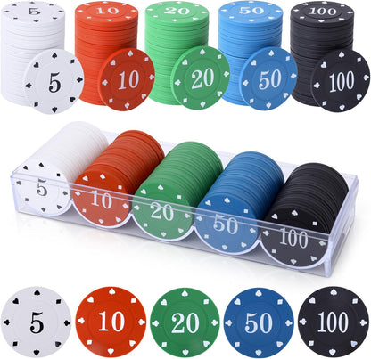 100PC Poker Chips - Plastic Learning Counters Chips with Acrylic Storage Case for Texas Hold'em Blackjack, Math Games & Counting Activities