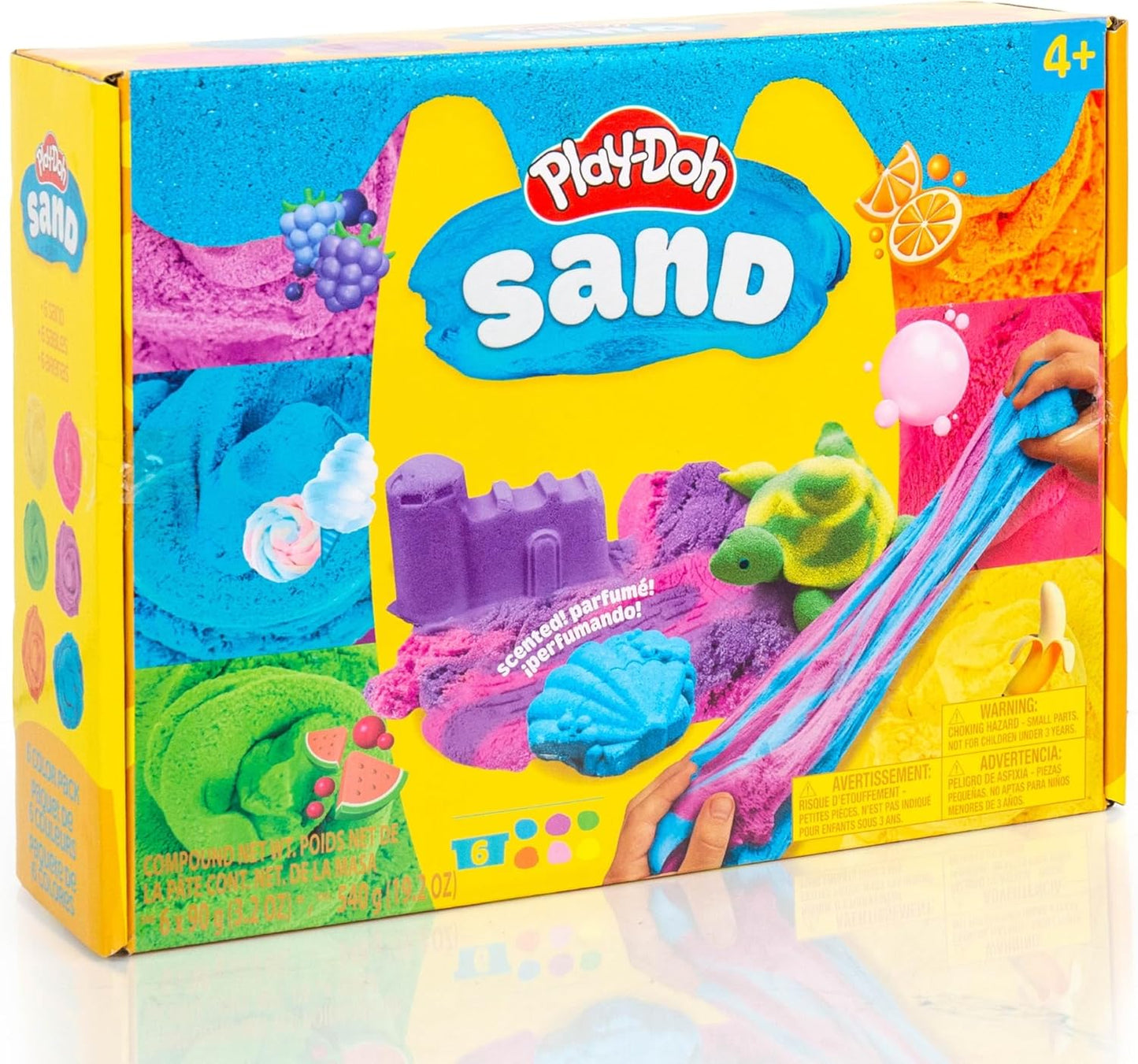 Play-Doh Sand Castle Bucket, 5 Colors & Scents of Play Sand, Resealable Cans with 5 Fun Tools, Sand Castle Building Kit, Creativity for Kids Sensory Bin, Toys for Soft Play
