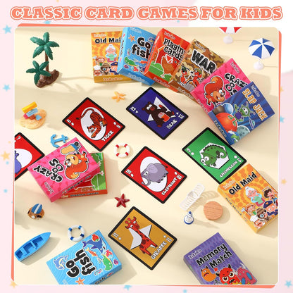 Zubebe 28 Pack Kids Card Games Gifts Bulk Classic Playing Card Game Set for Kids Includes Go Fish, Old Maid, Crazy Eights, Memory Match, Slap Jack, Playing Toy for Party Favors (Classic)