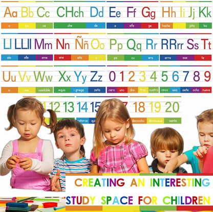 YIYDONG 15 Pieces Spanish Alphabet Line Bulletin Board Set Alphabet for Classroom Wall ABC Spanish Posters for Classroom Decor
