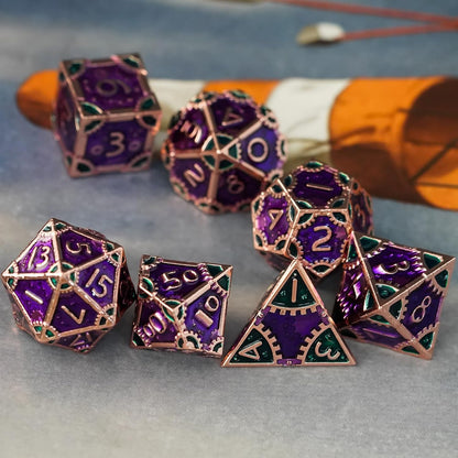 UDIXI Steampunk Metal Dice Set, 7 Die Polyhedral DND Dice Set for D&D Role Playing Game and Math Teaching (Ancient Copper)