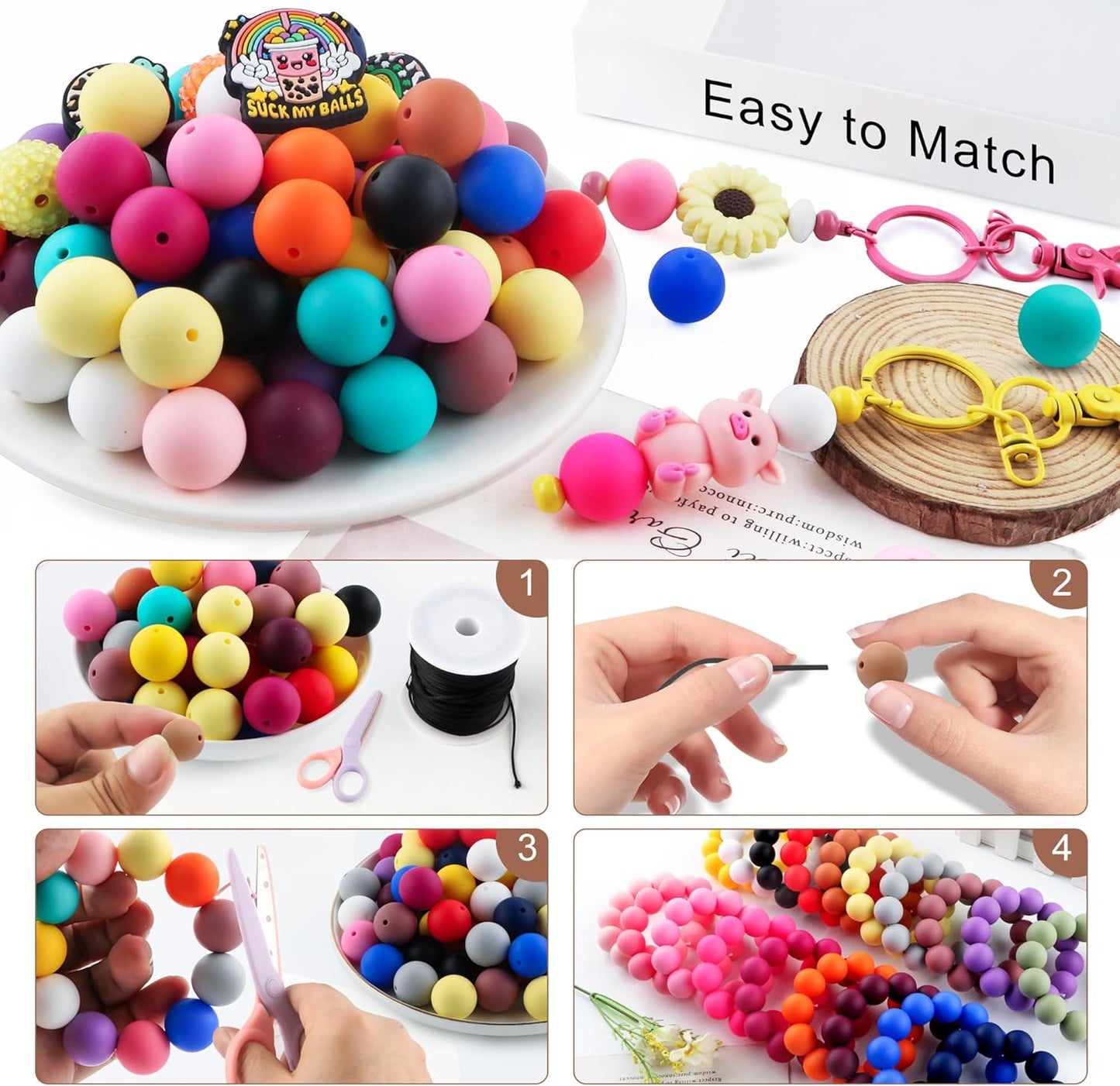 65Pcs 19mm Silicone Beads for Keychain Making Bracelet Necklace, Bulk Round Silicone Beads for Pens（Christmas Green） - Colors A