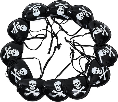 Funny Pirate Party Hats 48 PC Set – Pirate BirthdayParty Favors for Kids - 12 Pirate Hats, 12 Patches, 12 Swords, 12 Telescopes