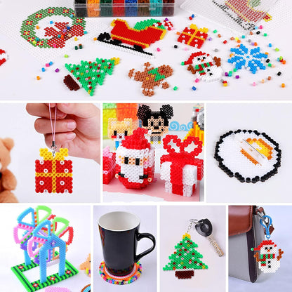 AUGSUN Christmas Fuse Beads Kit - 5100Pcs+ 24 Colors Crafting Melting Beads Set for Kids, 12 Styles Christmas Patterns 2Pcs 5mm Iron Beads Pegboards for DIY Craft Making