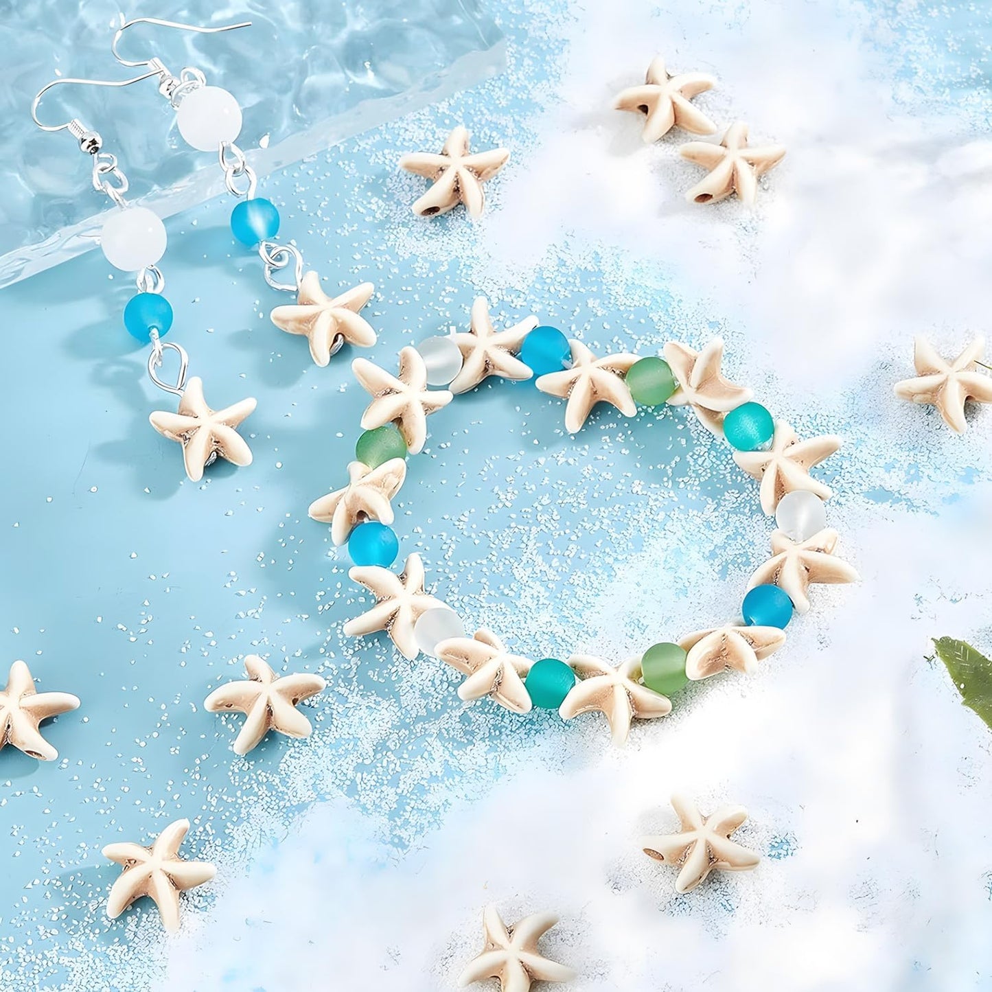100pcs Blue and White Turquoise Cross Spacer Beads 8x10mm Semi Precious Stone Bead Easter Cross Gemstone Loose Beads for Jewelry Making Charms Beading Bracelets Necklaces Earrings Crafts