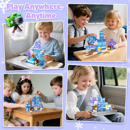 Magnetic Blocks - 100Pcs 0.8in Magnetic Building Block for Kids Ages 4-8, Transparent Magnet Block Blue Princess Castle, Magnet Cubes Tiles Princess Toy for Girl 3 4 5 6 7 8-12 Birthday Gift