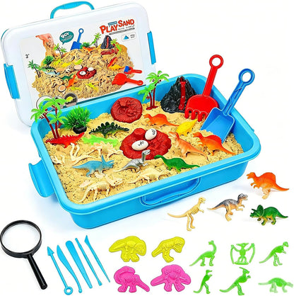 Vectronum Dinosaur Sensory Sand Kit for Boys, Sensory Bin with Lid, 2.64lbs Sand, Archaeology Tools, Dino Figures & Skeletons, Dinosaur Toys for Kids Toddlers 3-5 5-7+ Year Old Christmas Birthday Gift