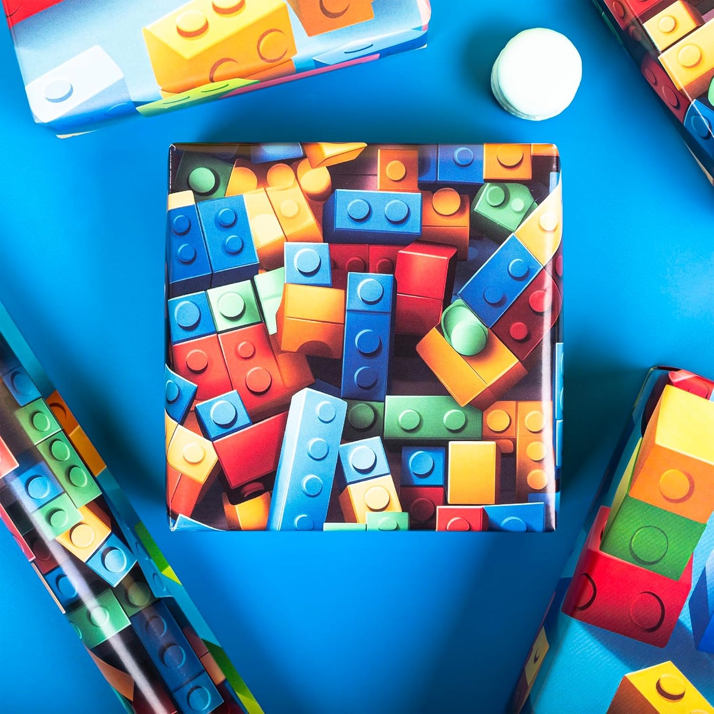 Dtiafu Reversible Building Blocks Wrapping paper Roll for Kids Boys Girls - Boys Birthday Bricks Design Gift Wrap Sheets for Baby Shower Party Craft Supplies(Total 28.5sq.ft)