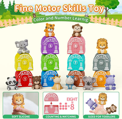 Learning Toy for Toddlers 1 2 3 Year Old, 10 Farm Animal Toys & 10 Barns, Counting, Matching & Sorting Montessori Educational Sensory Toys, Christmas Birthday Easter Gift for Baby Boy Girl 1-3