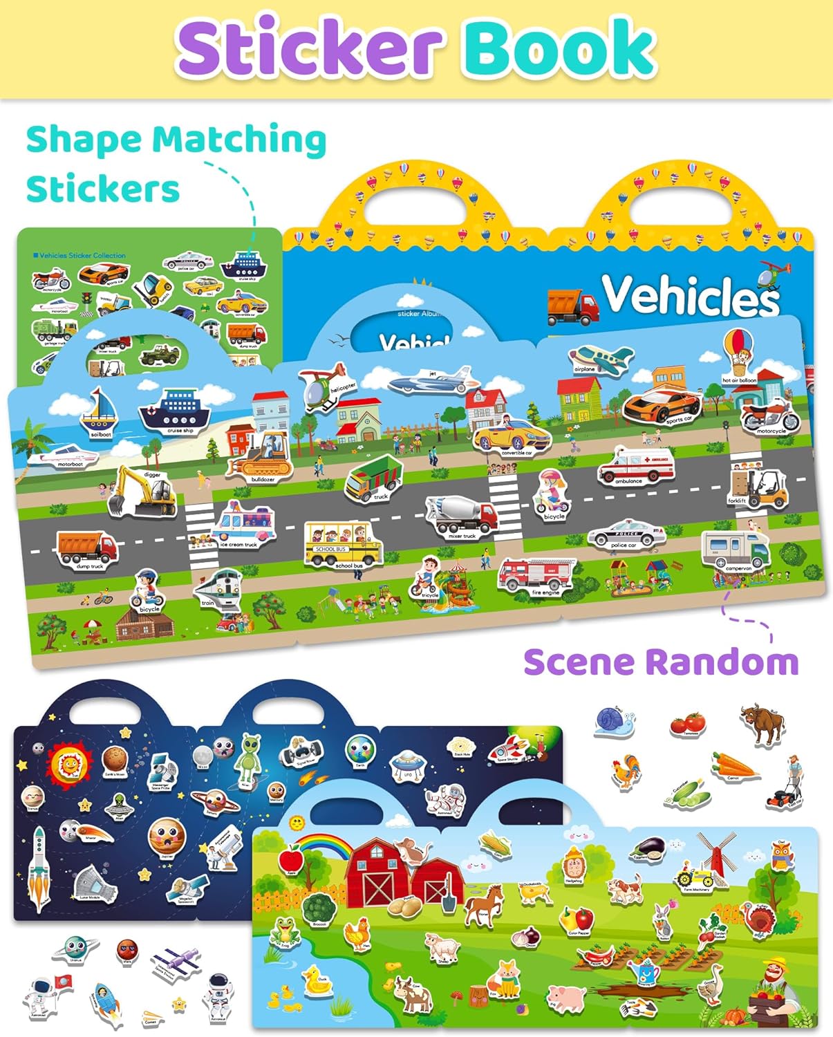 Benresive Reusable Sticker Book for Toddlers, Stickers for Kids, Travel Toys for Arts & Crafts Activities, Birthday Gift for Boys & Girls, Animals Dinosaurs Insects Themes