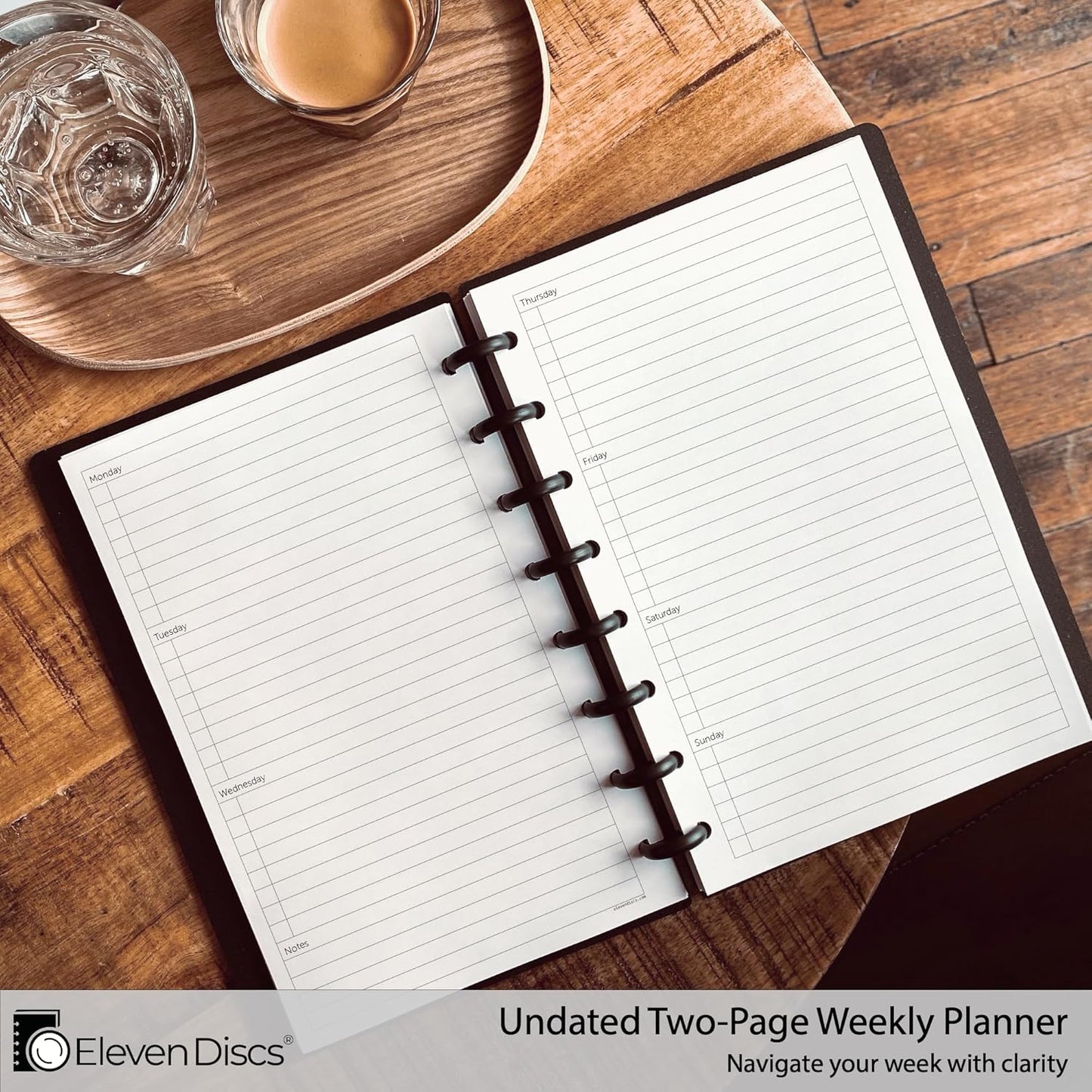 Eleven Discs Discbound Paper, Junior Size Mileage Log Sheets - Premium 120gsm Heavyweight Notebook & Planner Refills - 8 Discs, 5.5 x 8.5 in - Punched for Circa, Arc, TUL (50 Sheets)