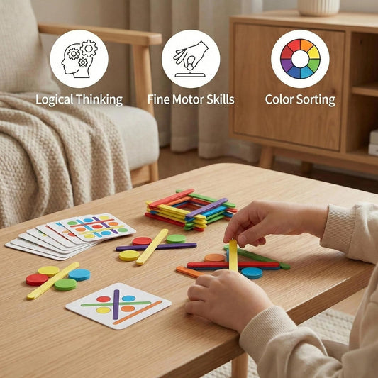 Vindstier Montessori Wooden Puzzle Toys for 3 4 5 Year Olds, STEM Pattern Blocks and Shape Sorting Game, Screen-Free Educational Brain Teaser Activity for Preschoolers, Spring Travel Essential