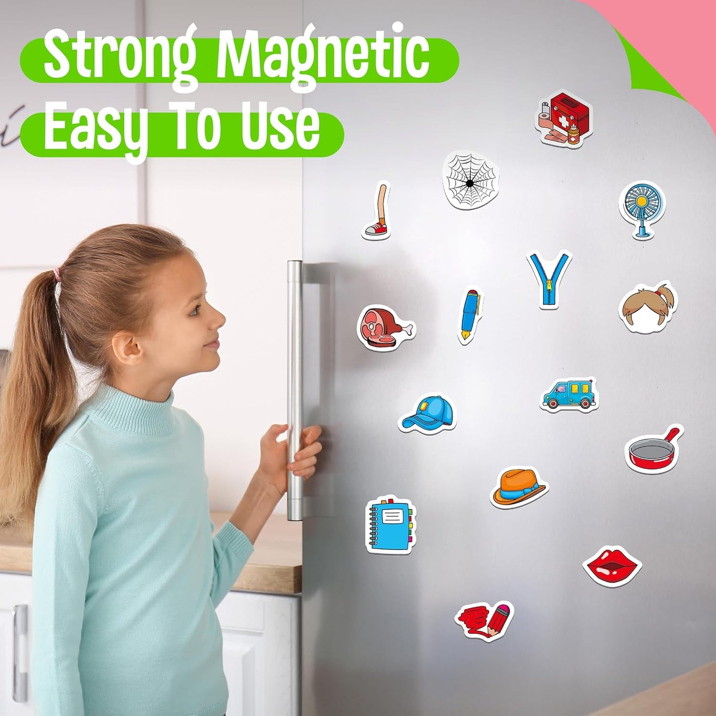50 PCS First Word Magnets, Magnetic Thickened Daily Items Fridge Magnets Adorable Educational Learning Toys for Kindergarten, Preschooler, Kids 3+