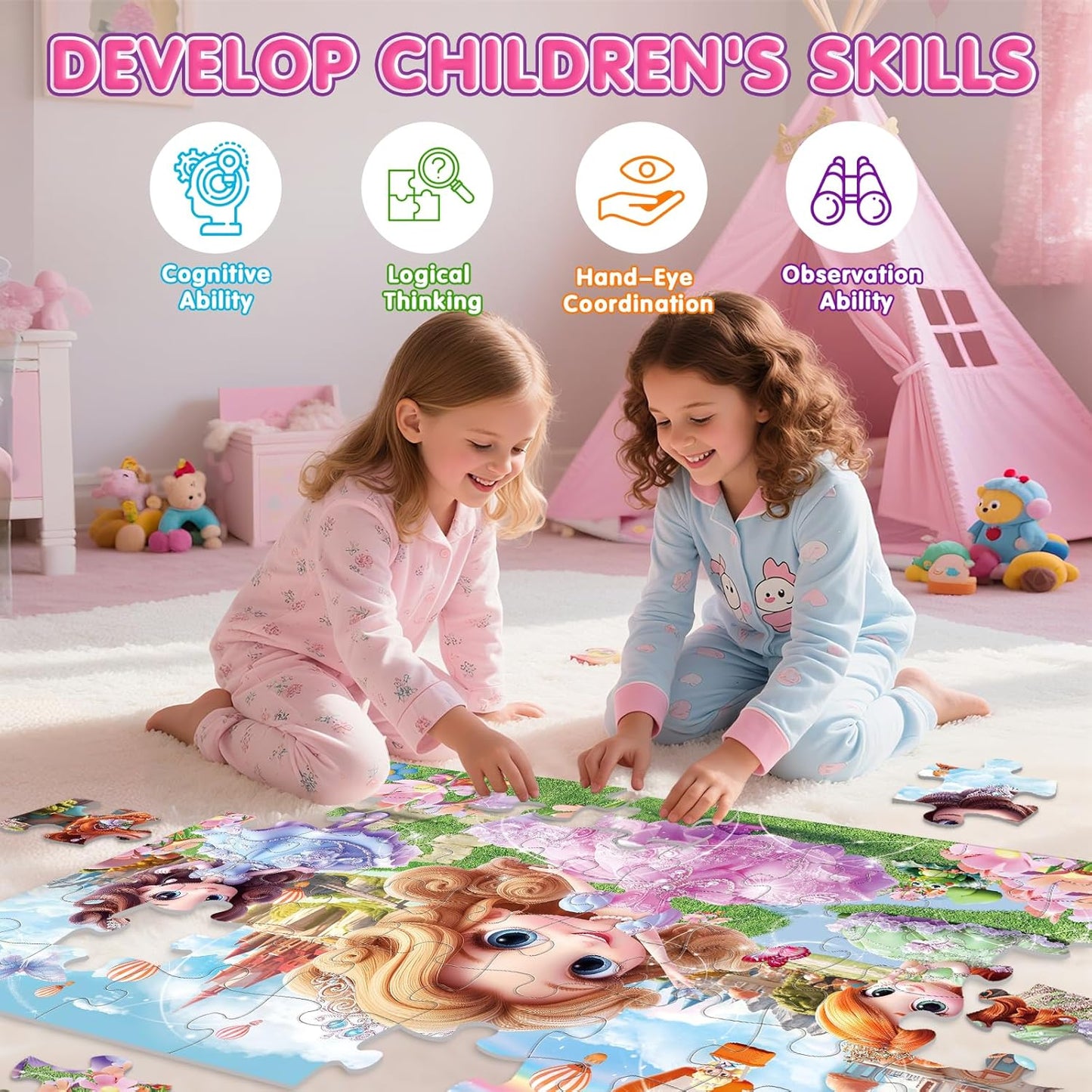 Jumbo Floor Puzzle for Kids,48 Piece Unicorn Large Jigsaw Puzzles,Puzzle for Toddler Ages 3-5,Fun Educational Preschool Learning Toy Easter Gift for Boys & Girls Ages 4-8