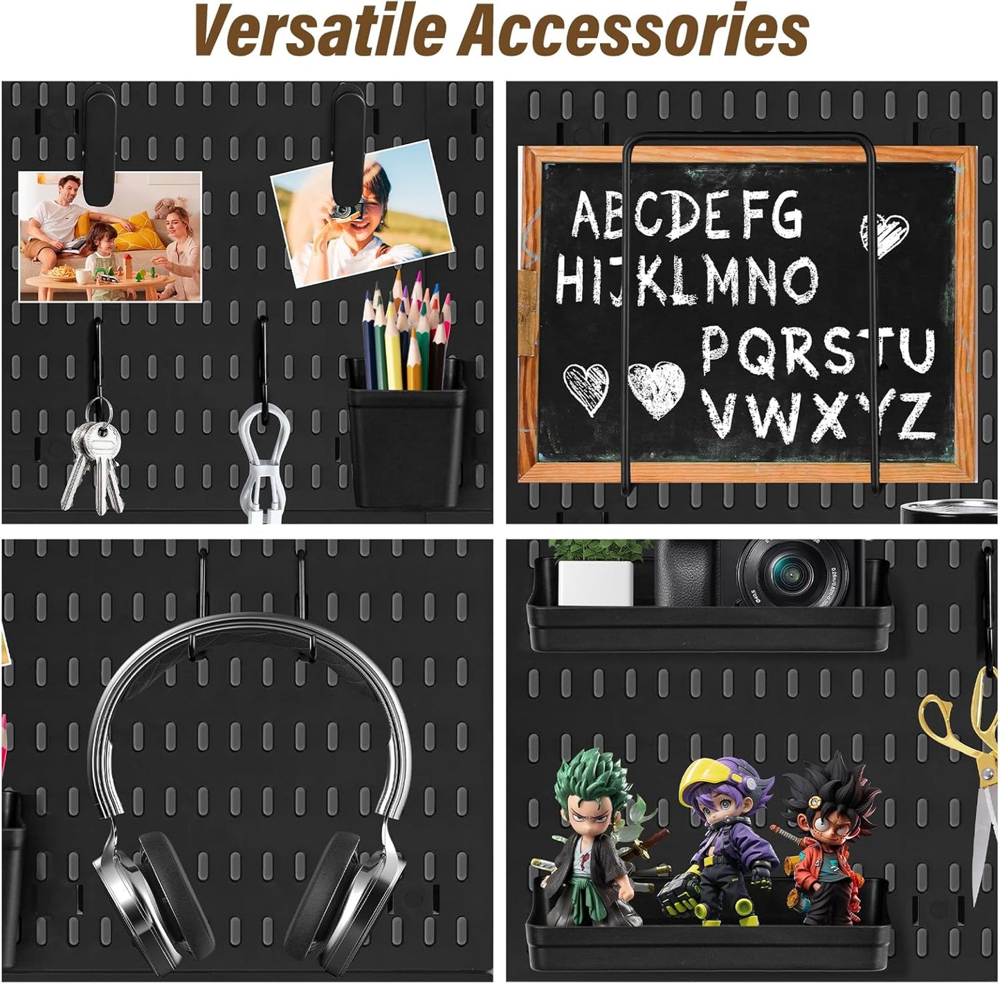 AKTOP Peg Board Wall Organizer 4-Pack – 12"x12" White Pegboard Combination Kit with 13 Accessories for Wall, Plastic Peg Board Panels for Home, Office, Garage Tool Storage & Craft Room