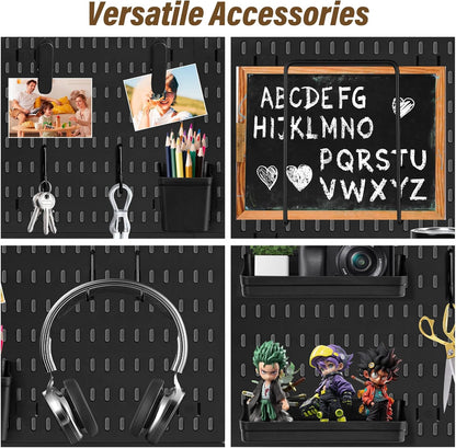 AKTOP Peg Board Wall Organizer 4-Pack – 12"x12" White Pegboard Combination Kit with 13 Accessories for Wall, Plastic Peg Board Panels for Home, Office, Garage Tool Storage & Craft Room