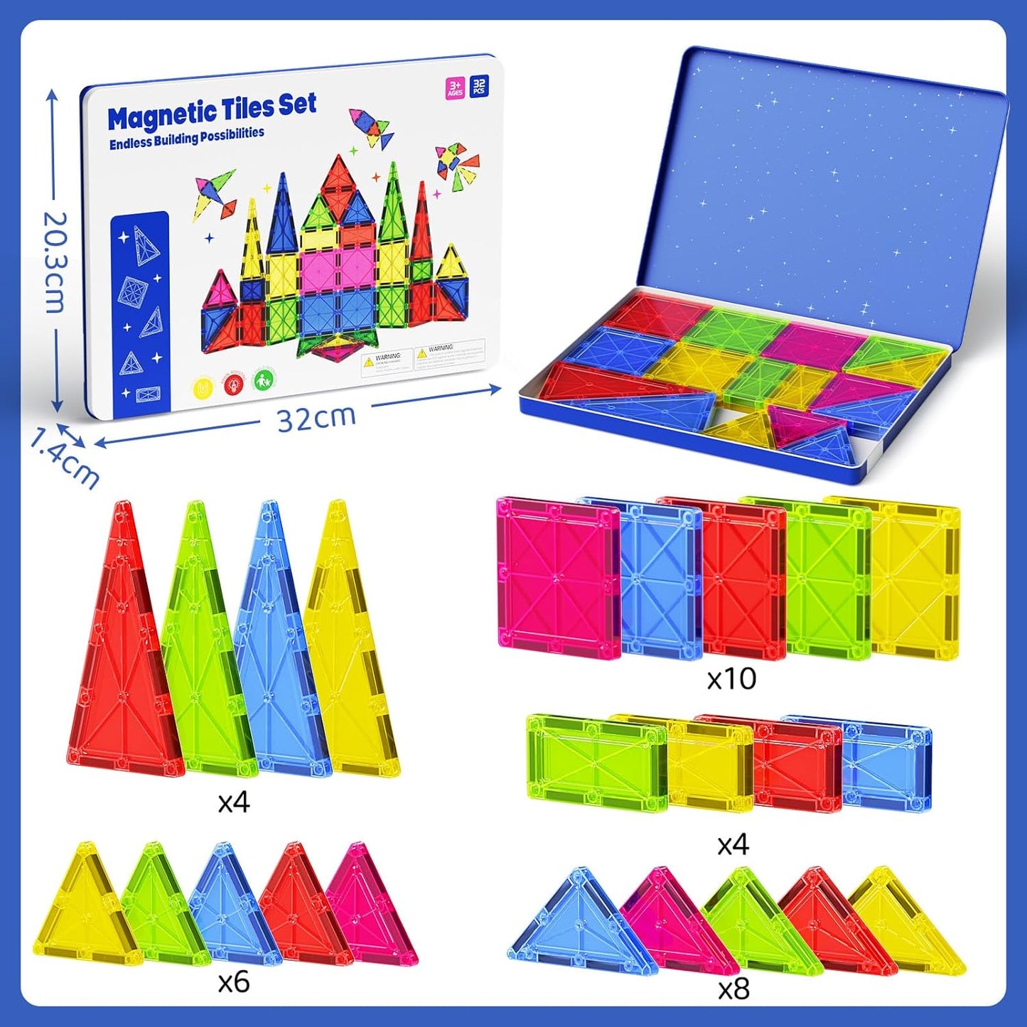 42PCS Mini Magnetic Tiles Travel Set with Iron Storage Box - Portable STEM Building Blocks for Kids 3-8, Montessori Educational Magnet Toys for Airplane, Car Rides & On-The-Go Play