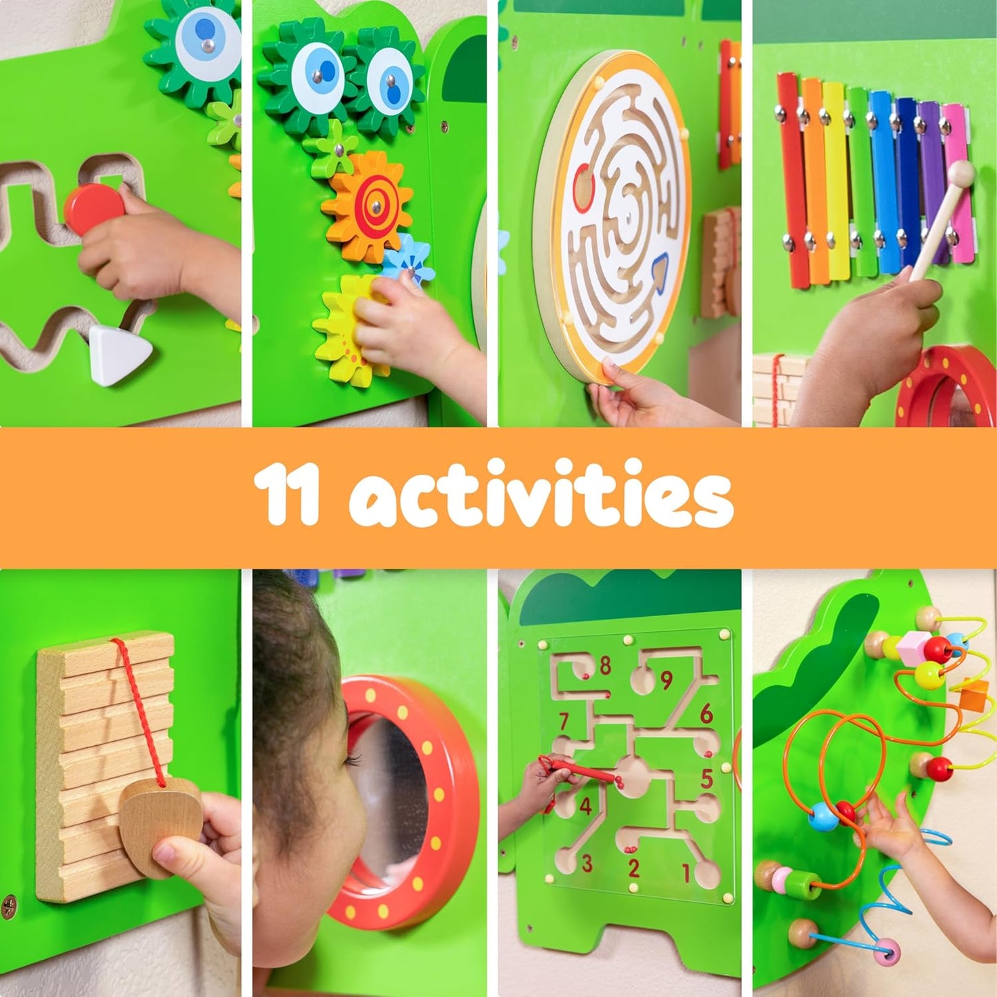 Spark & Wow Crocodile Activity Wall Panels | Light Green | Ages 18m+ | Montessori Sensory Wall Toy | 9 Activities| Busy Board Toys for Toddlers