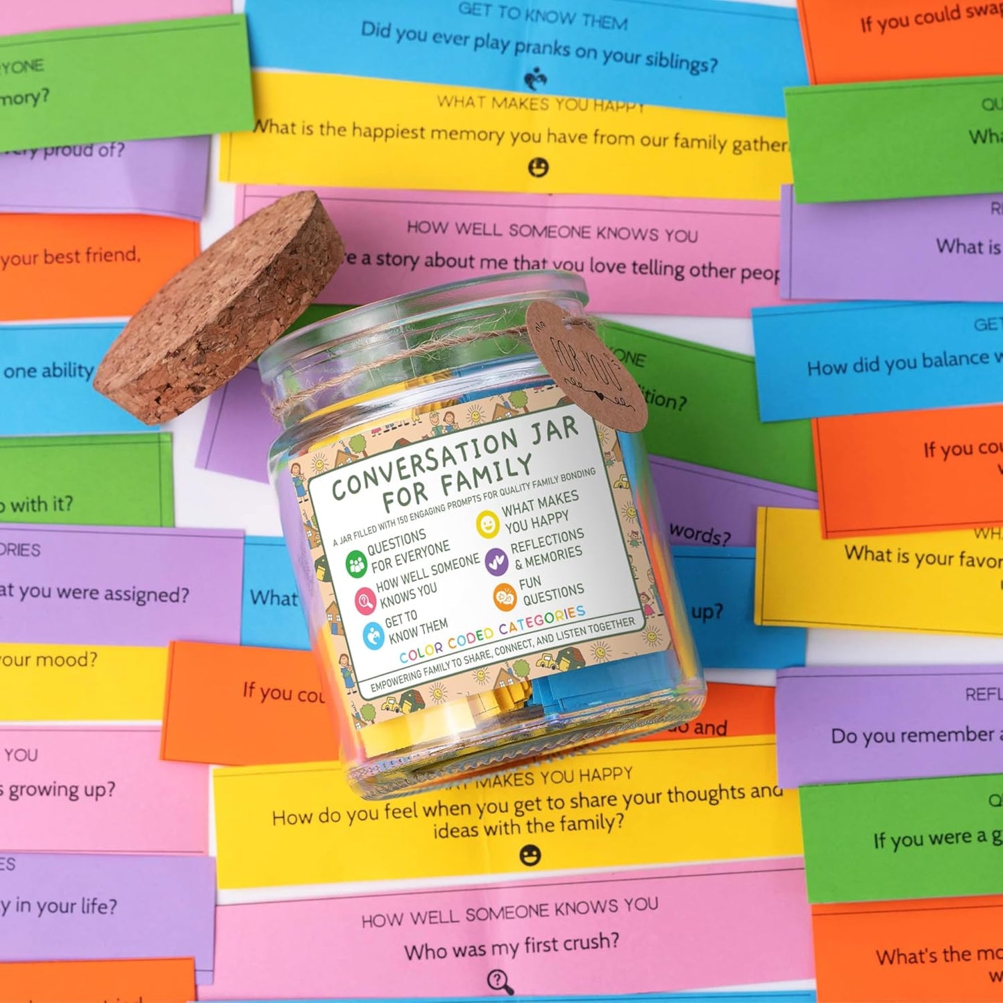 Conversation Cards for Kids In Jar, 150 Cards, Connect, Build Social Emotional Learning Skills, Mental Health Decor for School, Counseling Decor, Back to School Supplies